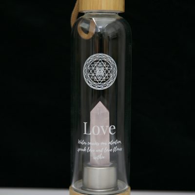 Love Sacred Geometry Sri Yantra affirmation crystal glass water bottle